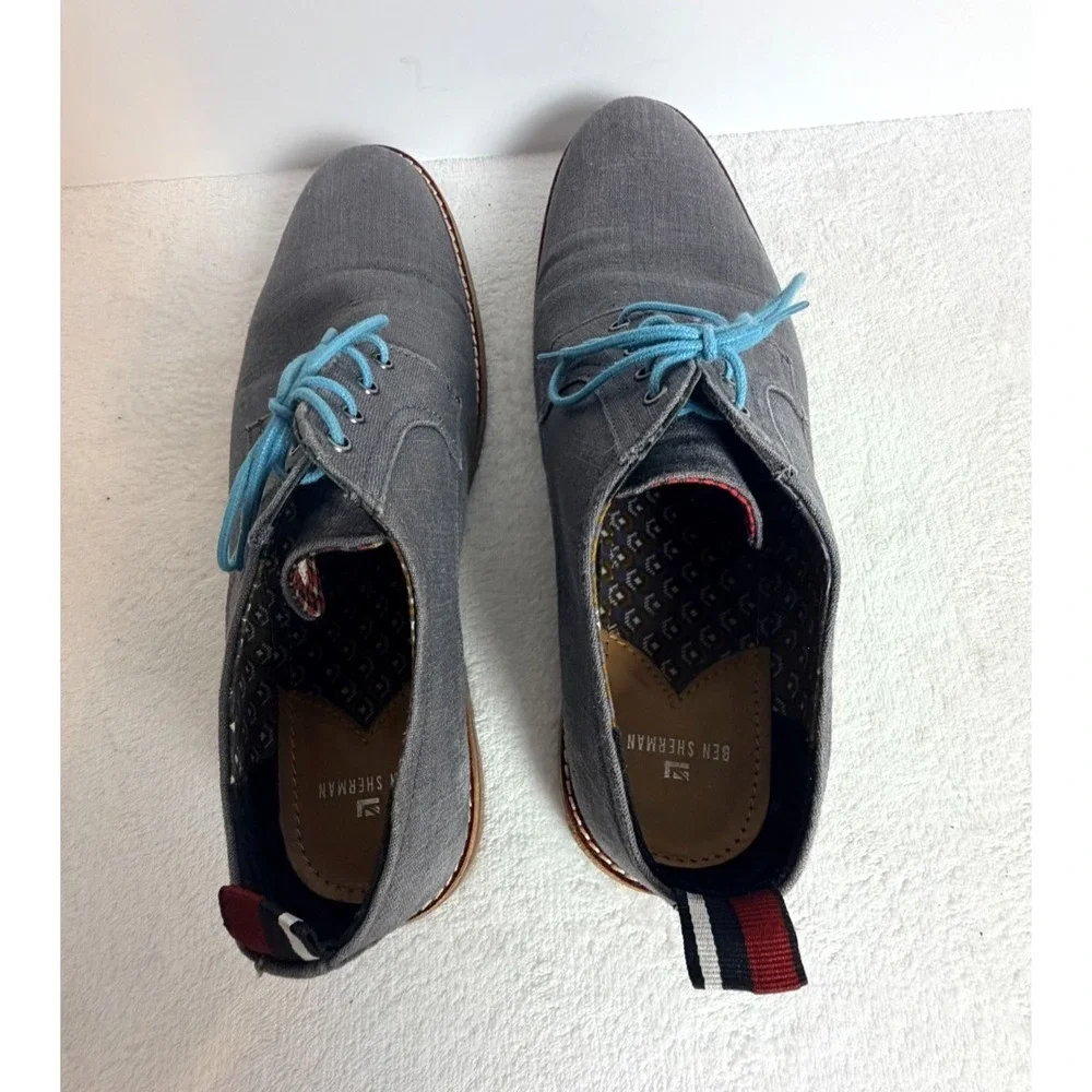 Ben Sherman Men's Gray Canvas Derby Oxford Shoes Blue Laces Size 12
